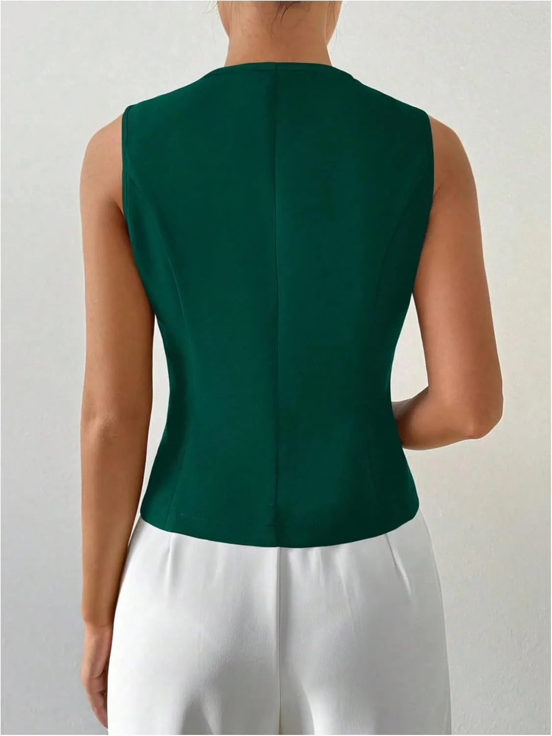 MakeMeChic Women's Sleeveless Single Breasted Blazer Round Neck Asymmetrical Hem Blazer Vest