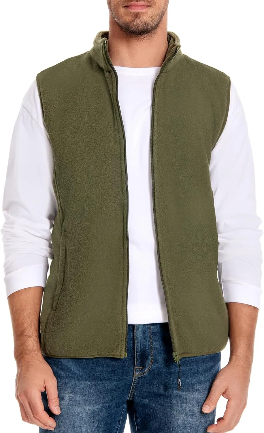 Mans Fleece Vest Full-Zip Outerwear Lightweight Sleeveless Jacket With Zipper Pockets