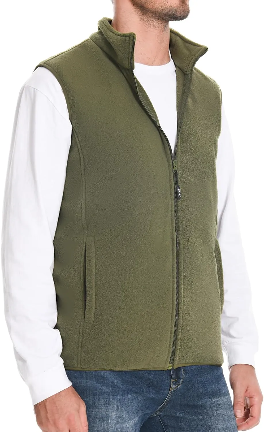 Mans Fleece Vest Full-Zip Outerwear Lightweight Sleeveless Jacket With Zipper Pockets