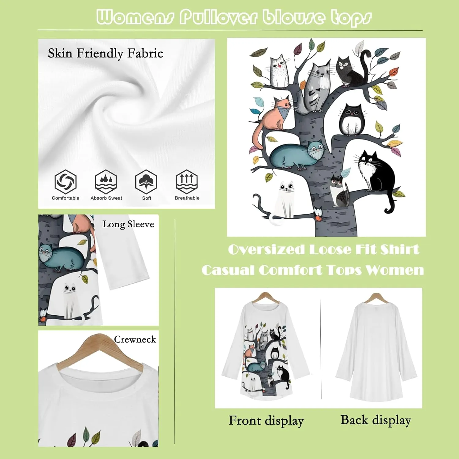 MARSVOVO Women's Long Sleeve Cat Sweatshirt Pullover Cute Cats Lover 3D Graphic Sweatshirts Crewneck Casual Loose Shirts