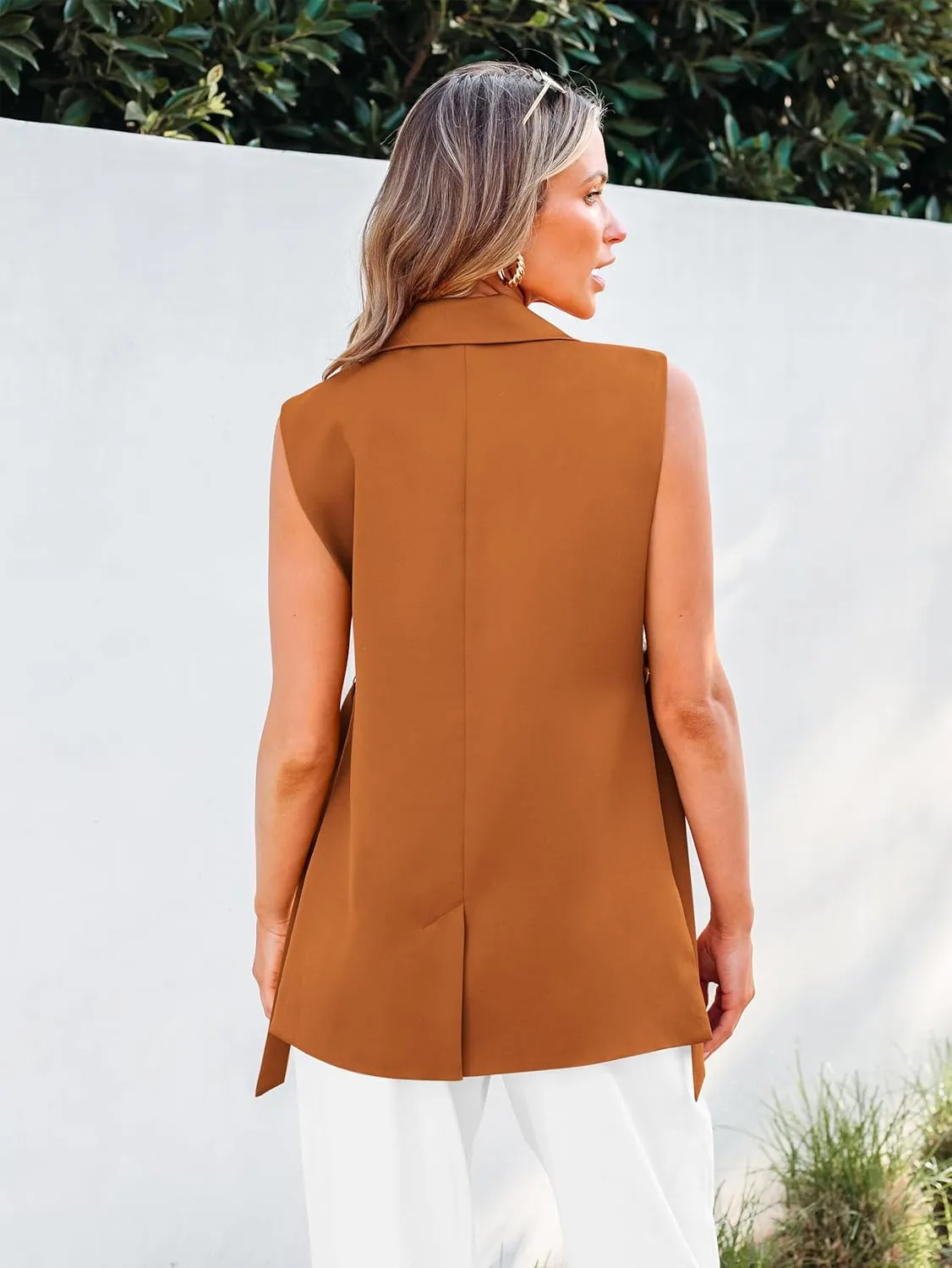 MASCOMODA Womens Fashion 2025 Sleeveless Blazer Vest Spring Casual Open Front Lapel V Neck Office Waistcoat Long Vests