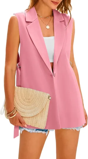 MASCOMODA Womens Fashion 2025 Sleeveless Blazer Vest Spring Casual Open Front Lapel V Neck Office Waistcoat Long Vests