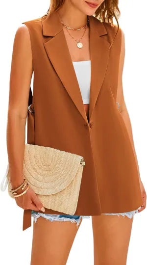 MASCOMODA Womens Fashion 2025 Sleeveless Blazer Vest Spring Casual Open Front Lapel V Neck Office Waistcoat Long Vests