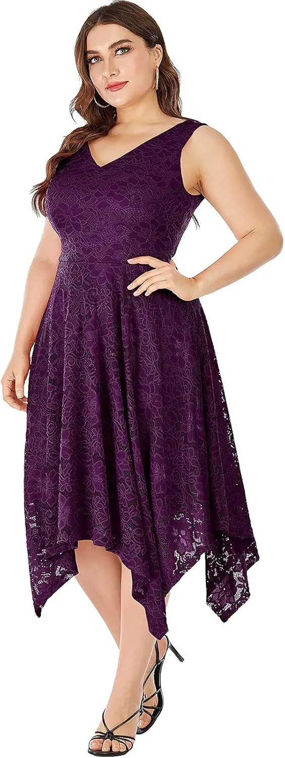 Meetjen Women's Lace Cocktail Party Dress 2025 Handkerchief Hem Bridesmaid Prom Formal Dresses for Wedding Guest