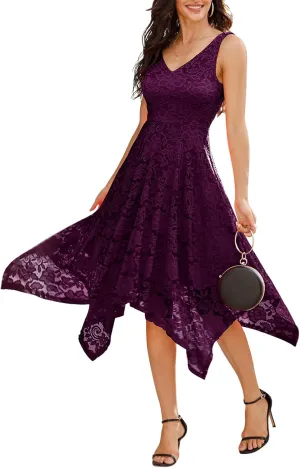 Meetjen Women's Lace Cocktail Party Dress 2025 Handkerchief Hem Bridesmaid Prom Formal Dresses for Wedding Guest