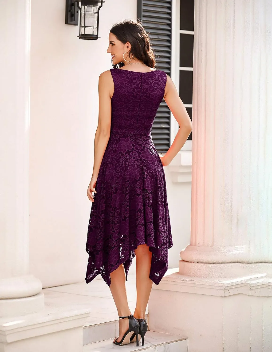 Meetjen Women's Lace Cocktail Party Dress 2025 Handkerchief Hem Bridesmaid Prom Formal Dresses for Wedding Guest