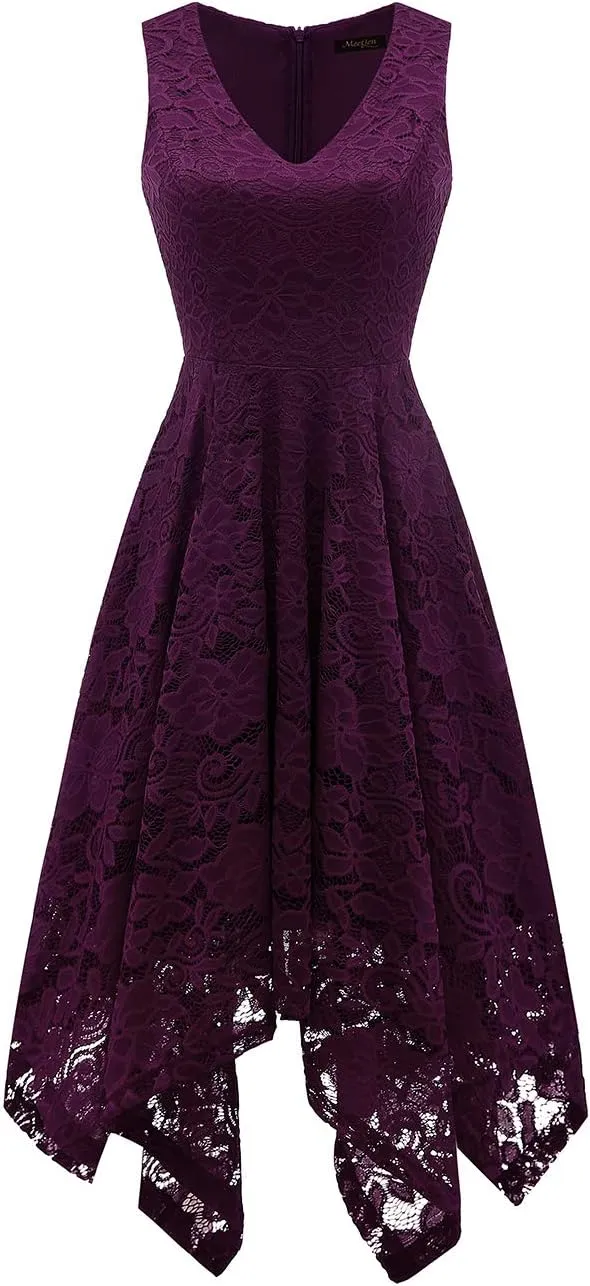 Meetjen Women's Lace Cocktail Party Dress 2025 Handkerchief Hem Bridesmaid Prom Formal Dresses for Wedding Guest
