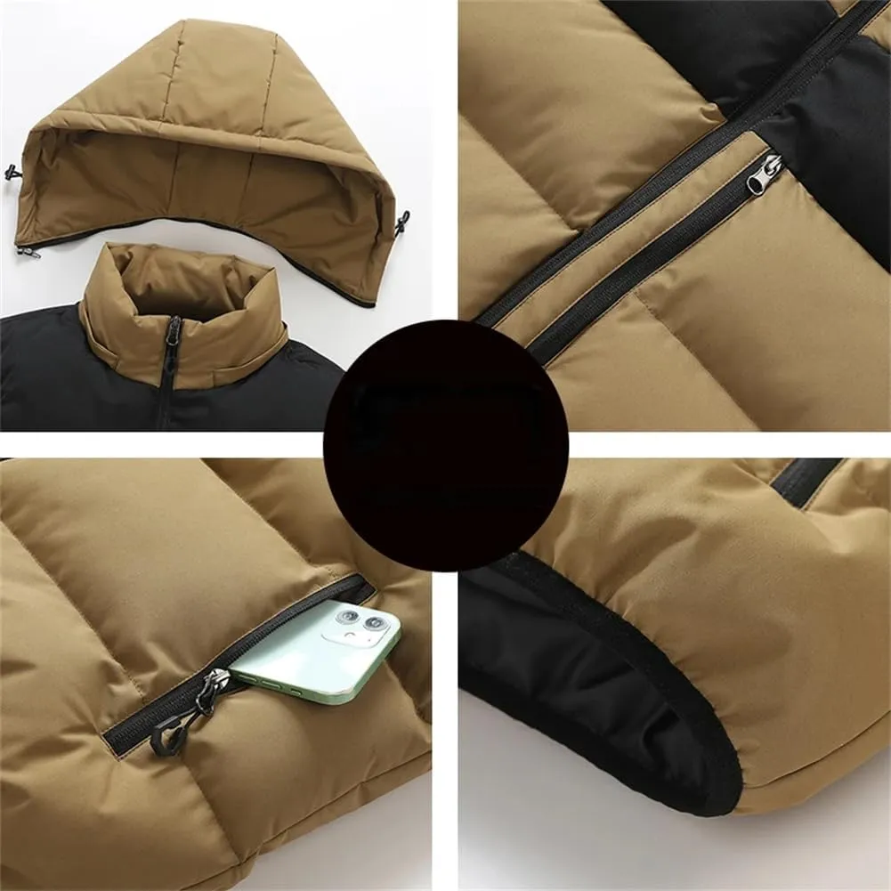 Men Thicken Cotton Padded Vest Sleeveless Vest Jacket Coat Detachable Hooded Vest Coat