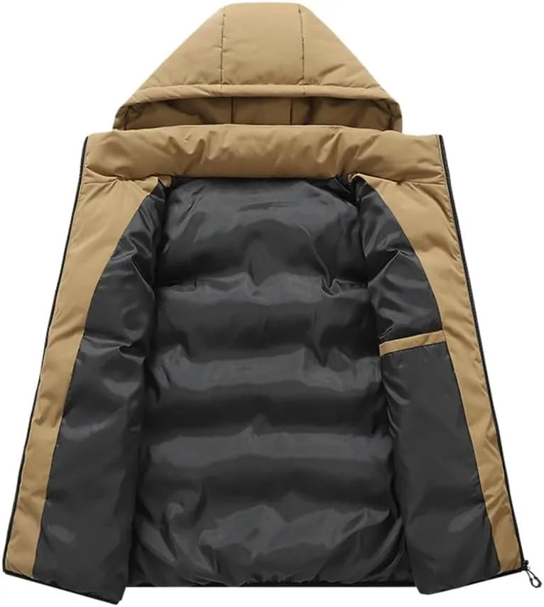 Men Thicken Cotton Padded Vest Sleeveless Vest Jacket Coat Detachable Hooded Vest Coat