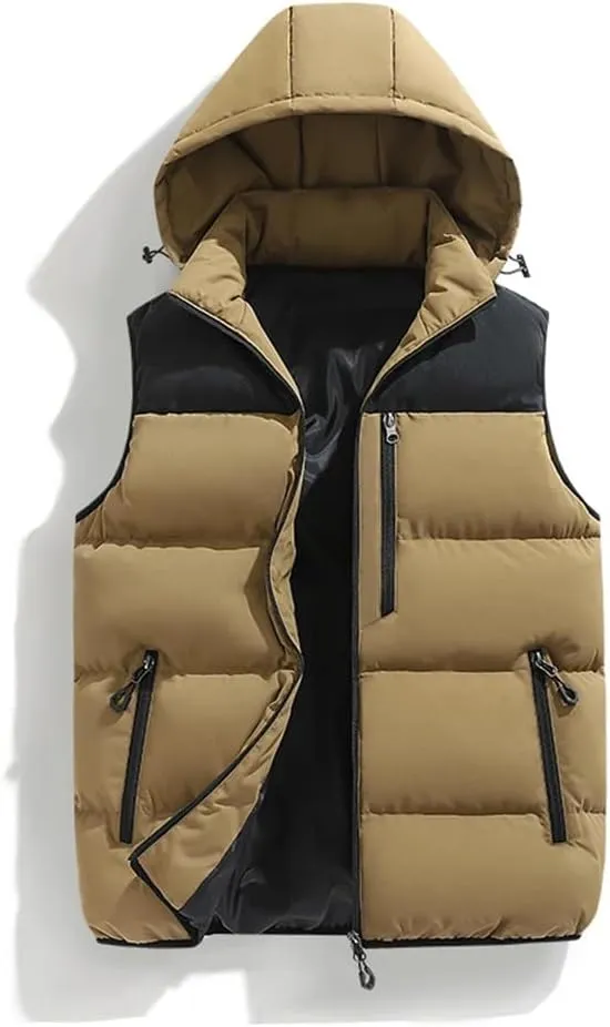 Men Thicken Cotton Padded Vest Sleeveless Vest Jacket Coat Detachable Hooded Vest Coat