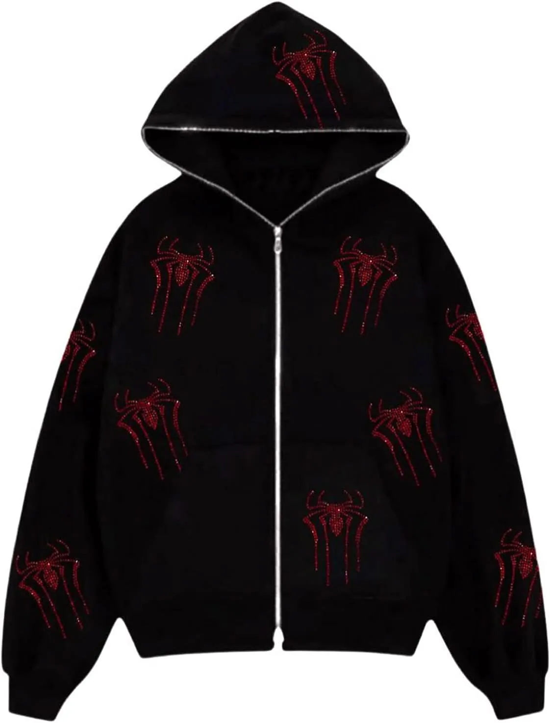 Men Womens Skeleton Zip Up Hoodie Y2k Oversized Rhinestone Skull Hooded Graphic Sweatshirt Thin Aesthetic Jackets