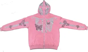 Men Womens Skeleton Zip Up Hoodie Y2k Oversized Rhinestone Skull Hooded Graphic Sweatshirt Thin Aesthetic Jackets