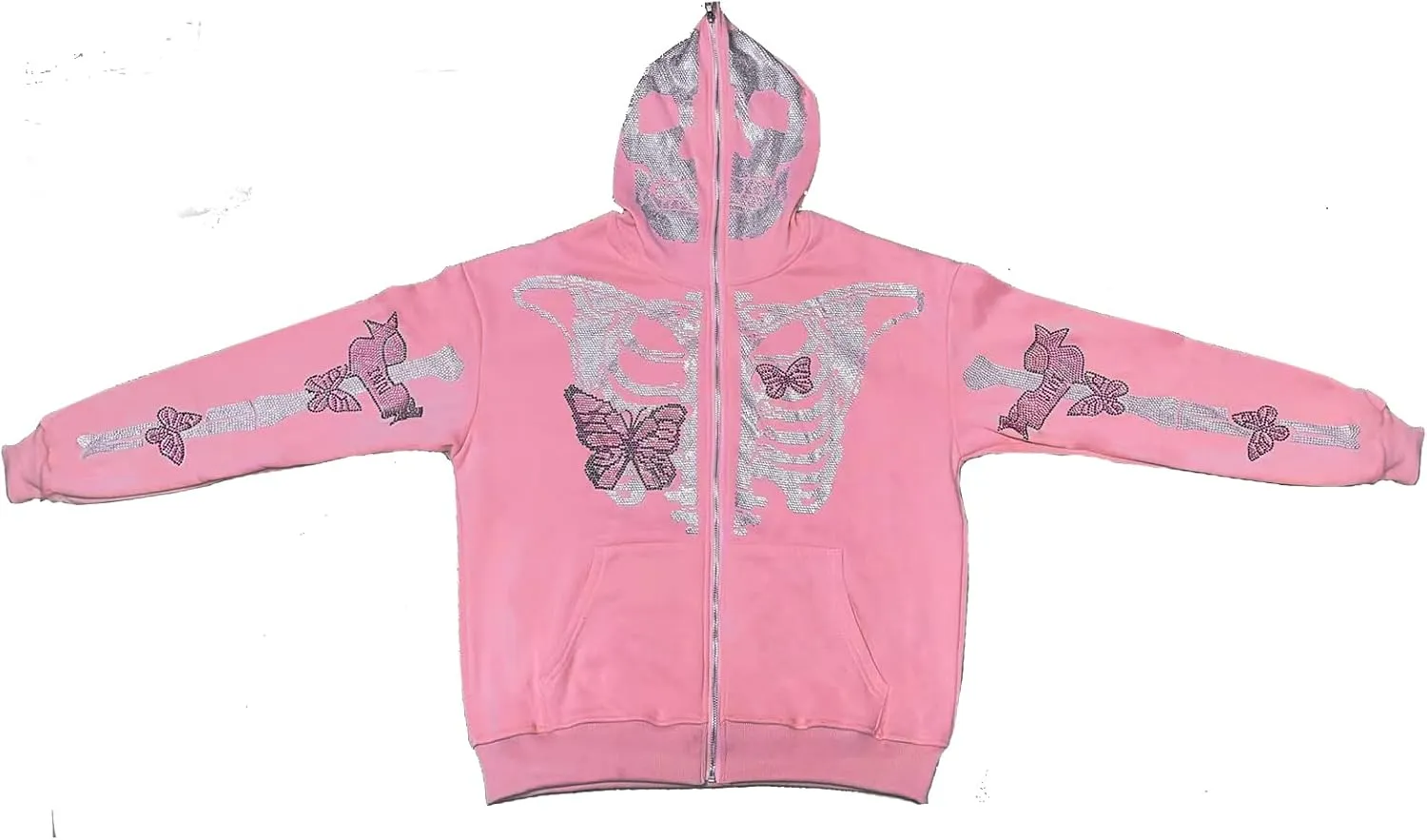Men Womens Skeleton Zip Up Hoodie Y2k Oversized Rhinestone Skull Hooded Graphic Sweatshirt Thin Aesthetic Jackets
