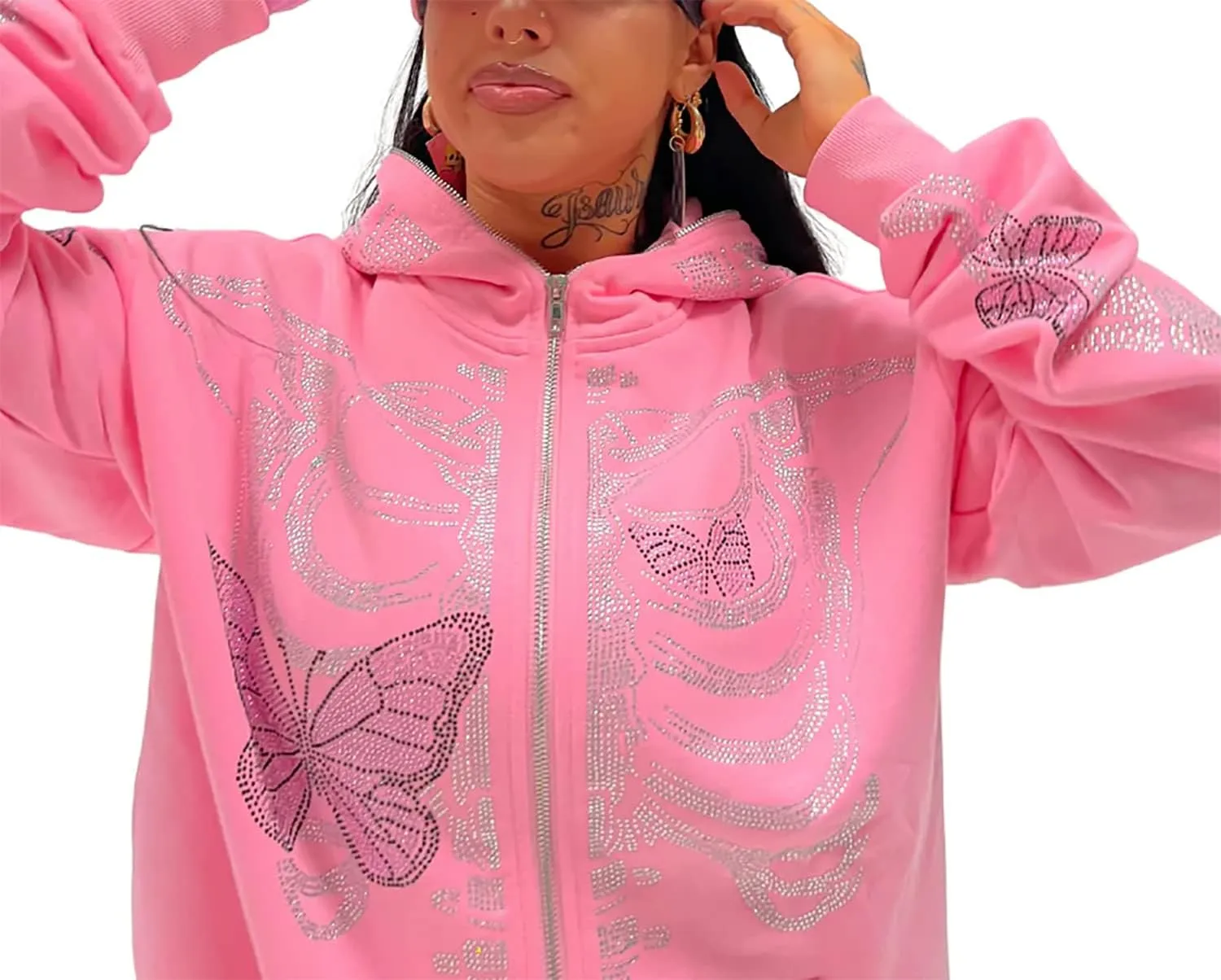 Men Womens Skeleton Zip Up Hoodie Y2k Oversized Rhinestone Skull Hooded Graphic Sweatshirt Thin Aesthetic Jackets