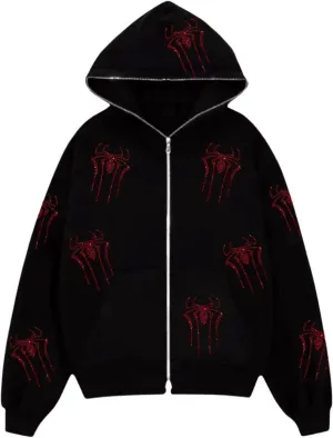 Men Womens Skeleton Zip Up Hoodie Y2k Oversized Rhinestone Skull Hooded Graphic Sweatshirt Thin Aesthetic Jackets