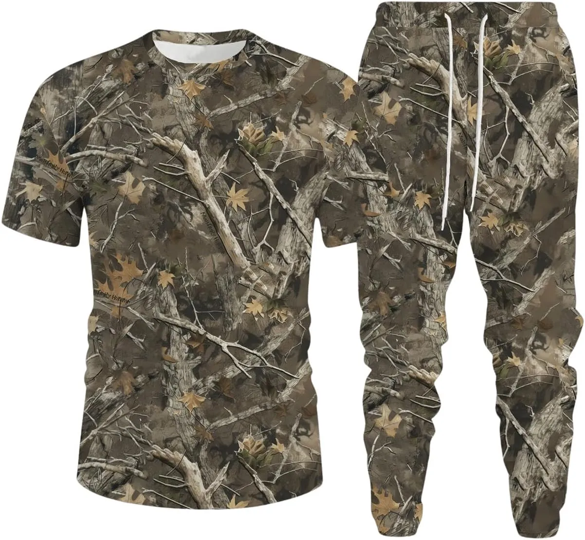 Men's 2 Piece Track Suit Set Short Sleeve Camo Shirts and Drawstring Waist Jogger Pants Matching Set
