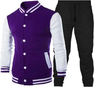 Mens 2 Pieces Tracksuits Full Zip Running Jogging Sweatsuit Athletic Sports Set Stripe Print Jacket & Sweatpants