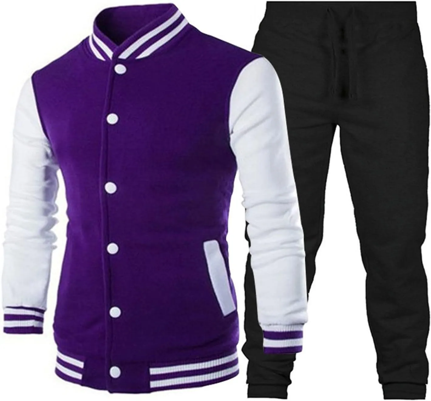 Mens 2 Pieces Tracksuits Full Zip Running Jogging Sweatsuit Athletic Sports Set Stripe Print Jacket & Sweatpants