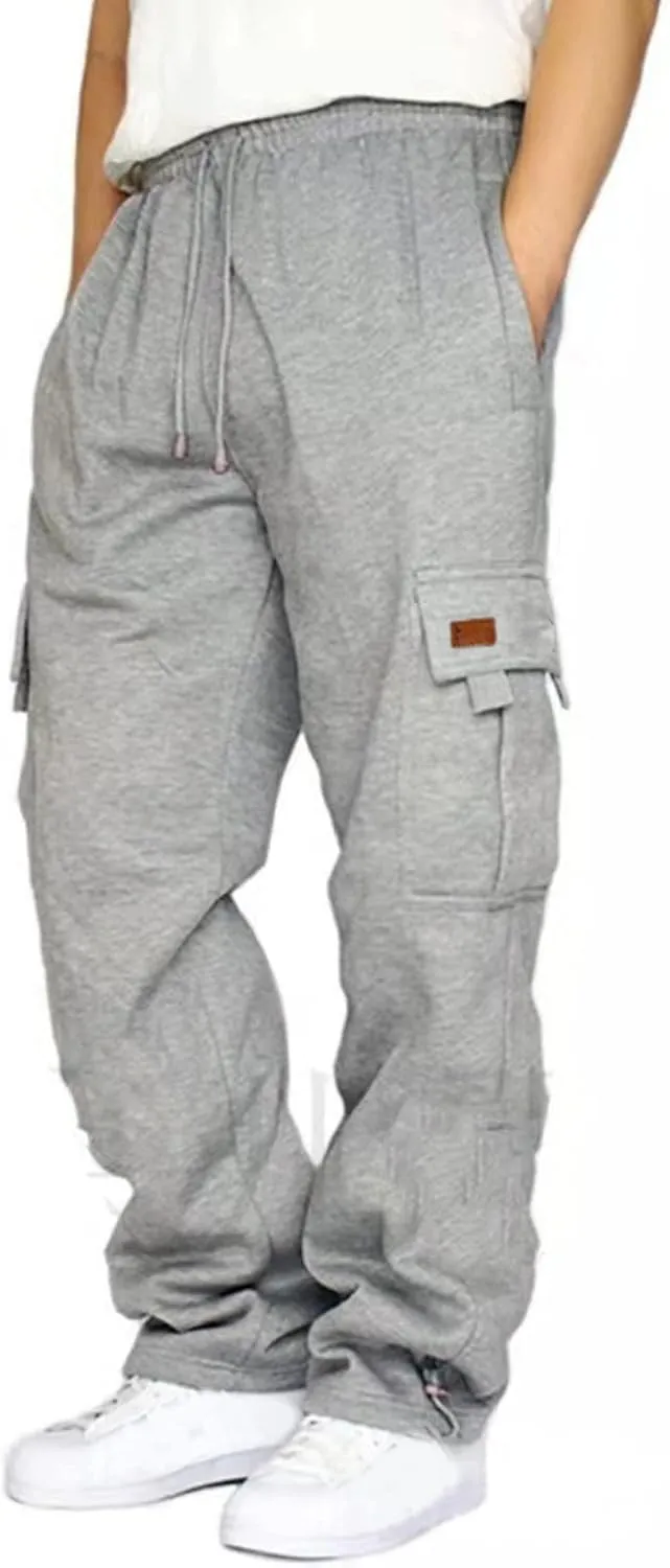Mens Cargo Sweatpants with Pockets Stretch Drawstring Elastic Waist Sweatpants Slim Fit Pants 2024 Joggers Trousers