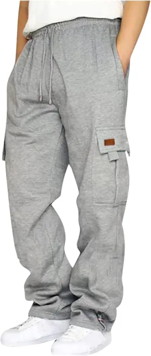 Mens Cargo Sweatpants with Pockets Stretch Drawstring Elastic Waist Sweatpants Slim Fit Pants 2024 Joggers Trousers