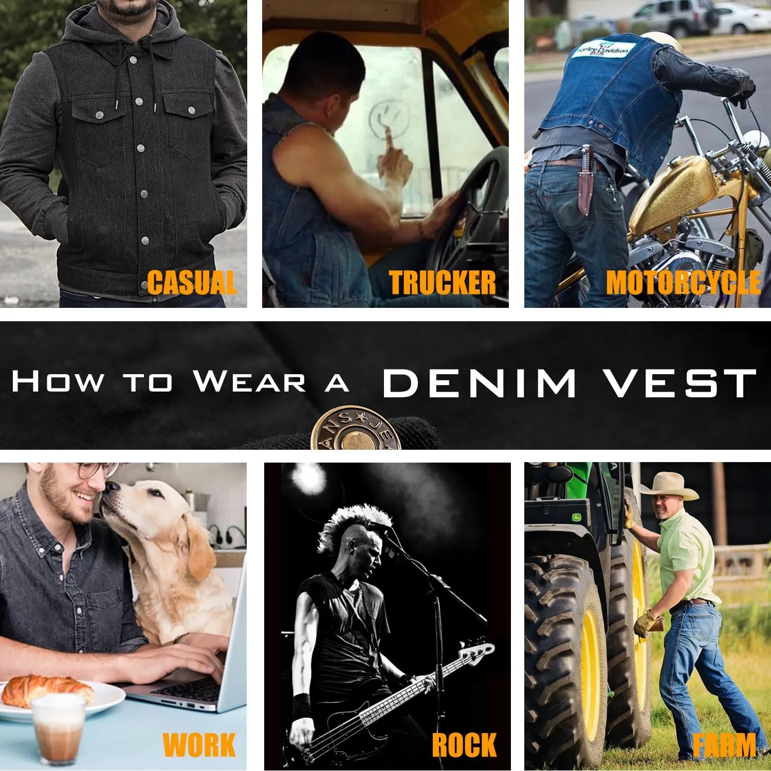 Men's Casual Jean Vest Stretchy Motorcycle Denim Sleeveless Vest
