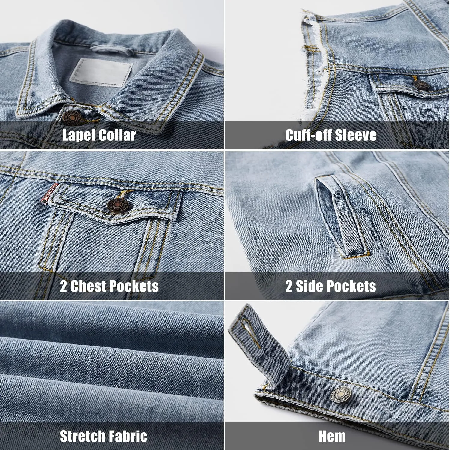 Men's Casual Jean Vest Stretchy Motorcycle Denim Sleeveless Vest