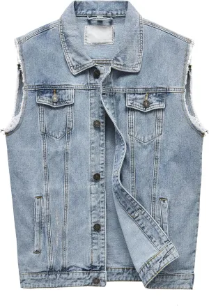 Men's Casual Jean Vest Stretchy Motorcycle Denim Sleeveless Vest