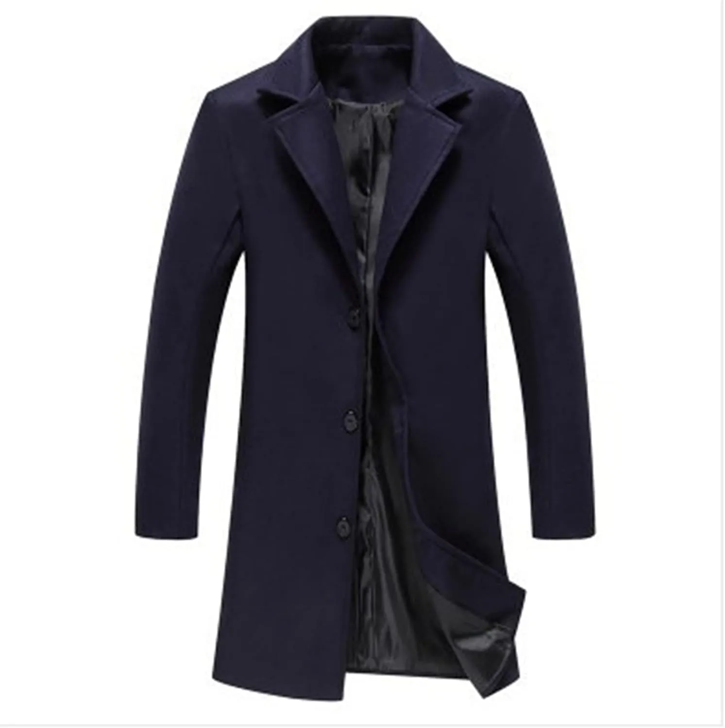 Men's Casual Trench Coat Slim Fit Spread Collar Long Sleeve Jacket Thicken Overcoat Plus Size Vintage Breasted Pea Coat
