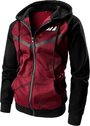 Men's Color Block Hoodie-Full Zip Ultimate Heavyweight Fleece Hoodie-Camo zip up hoodie With Kanga Pocket