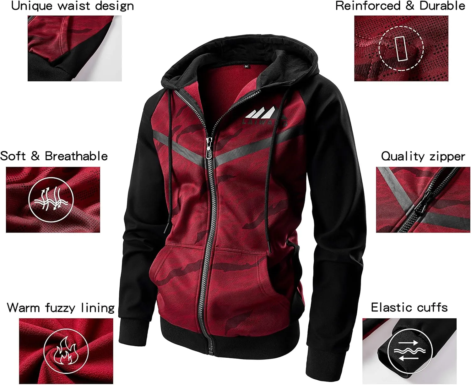 Men's Color Block Hoodie-Full Zip Ultimate Heavyweight Fleece Hoodie-Camo zip up hoodie With Kanga Pocket