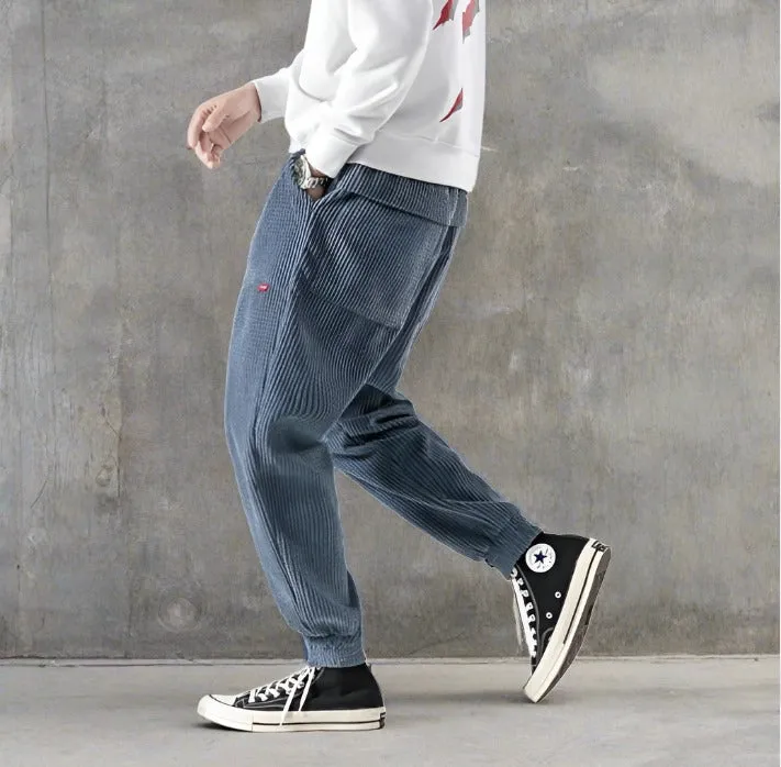 Mens Corduroy Jogger Pants - Relaxed Fit - Elastic Waistband - Soft & Durable