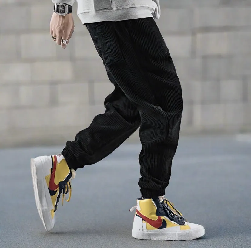Mens Corduroy Jogger Pants - Relaxed Fit - Elastic Waistband - Soft & Durable