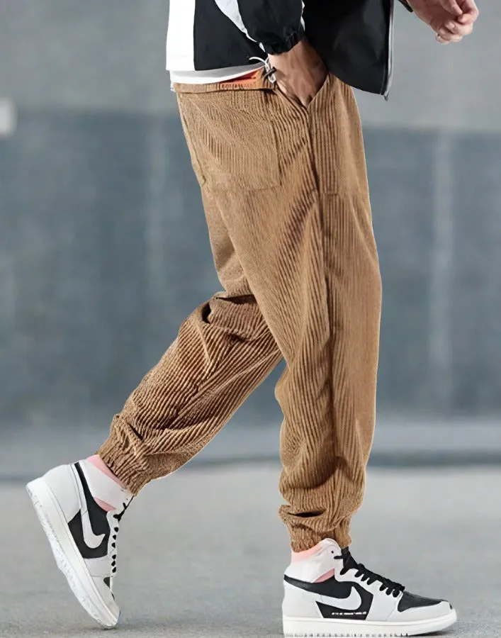 Mens Corduroy Jogger Pants - Relaxed Fit - Elastic Waistband - Soft & Durable