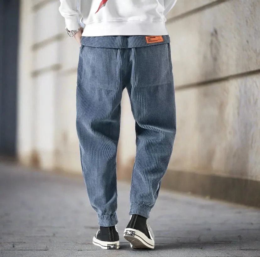 Mens Corduroy Jogger Pants - Relaxed Fit - Elastic Waistband - Soft & Durable