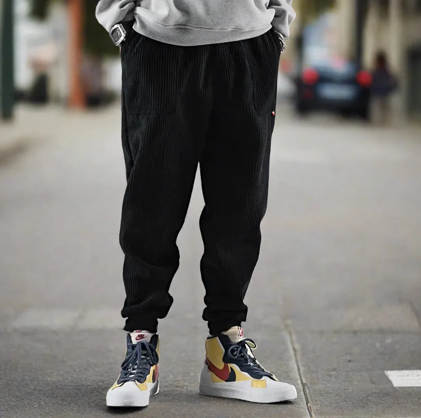 Mens Corduroy Jogger Pants - Relaxed Fit - Elastic Waistband - Soft & Durable
