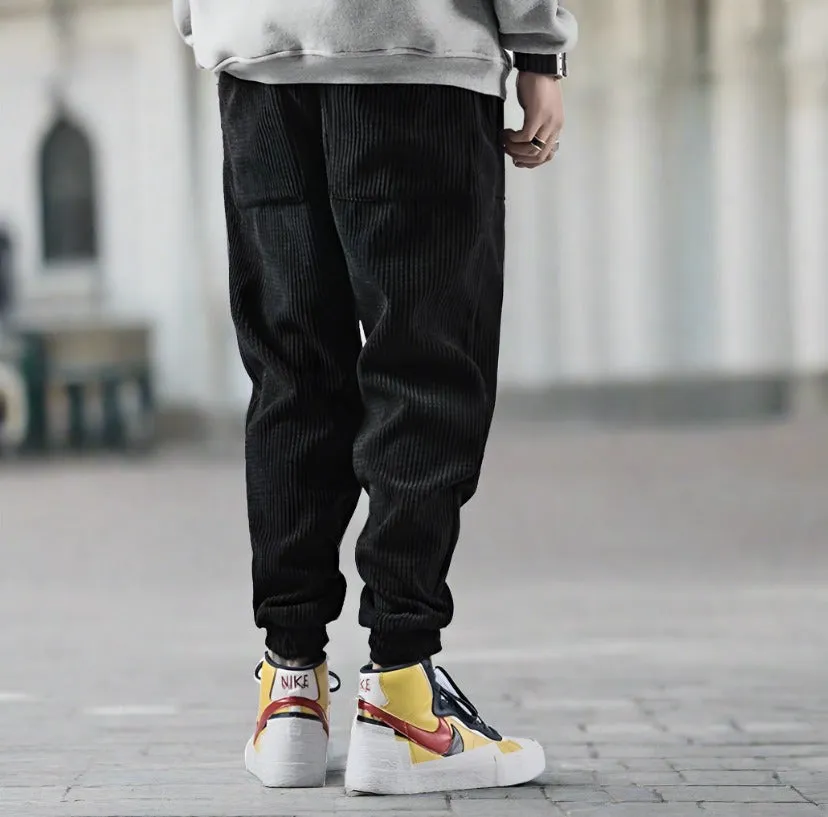 Mens Corduroy Jogger Pants - Relaxed Fit - Elastic Waistband - Soft & Durable
