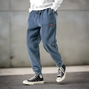 Mens Corduroy Jogger Pants - Relaxed Fit - Elastic Waistband - Soft & Durable