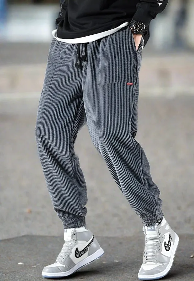Mens Corduroy Jogger Pants - Relaxed Fit - Elastic Waistband - Soft & Durable