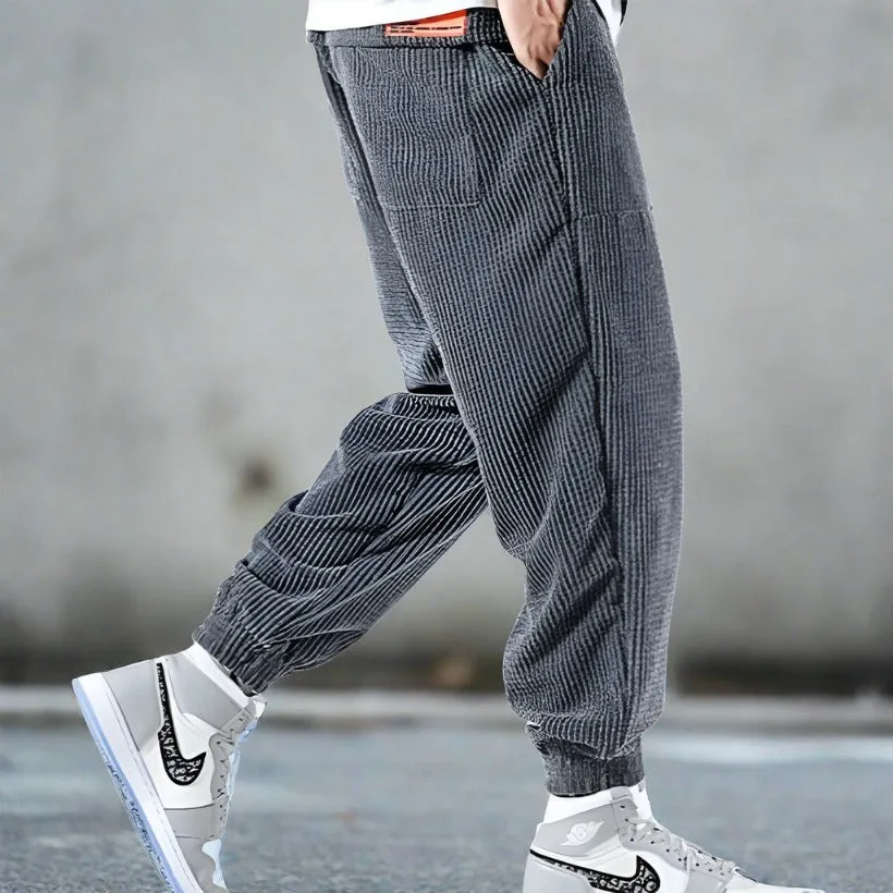 Mens Corduroy Jogger Pants - Relaxed Fit - Elastic Waistband - Soft & Durable