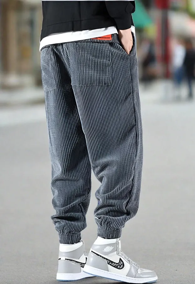 Mens Corduroy Jogger Pants - Relaxed Fit - Elastic Waistband - Soft & Durable
