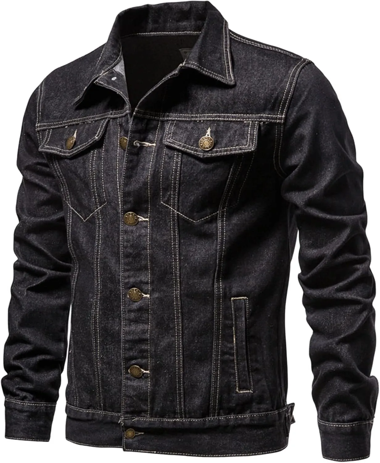 Mens Denim Jacket, Men'S Casual Workwear Long Sleeve Lapel Collar Denim Jacket Loose Multi Pocket Coat