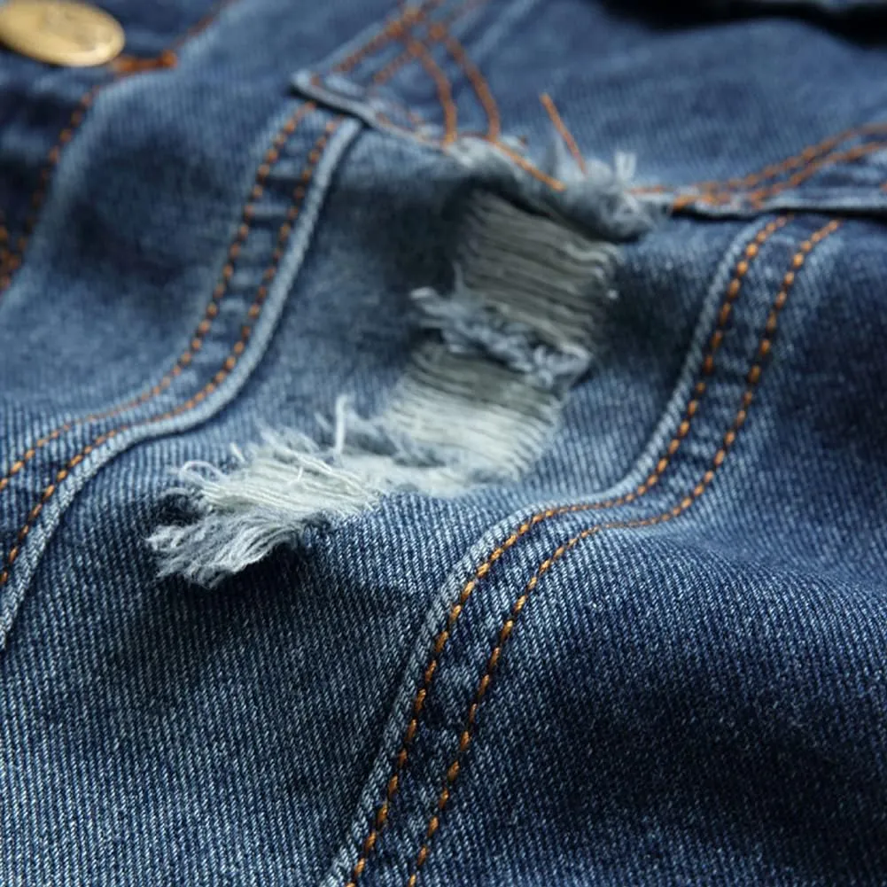 Men's Denim Vest,Sleeveless Jacket Slim Fit Vintage Casual Ripped Summer Jean Vest for Men
