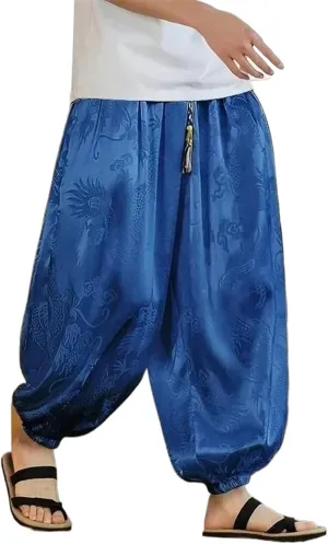 Men's Dragon Pattern Retro Harem Jogging Sweatpants Men's Hip-Hop Harajuku Style Casual Pants
