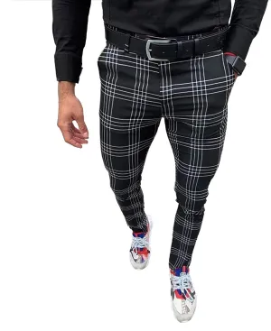 Mens Fashion Casual Plaid Pants Dress Chino Stretch Striped Long Pants Slim Fit Slack Trousers