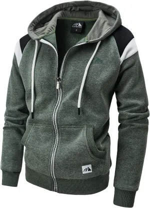 Men's Full Zip Fleece Hoodie zippered Color Block hooded slim Fit Long Sleeve Lightweight Sweatshirt