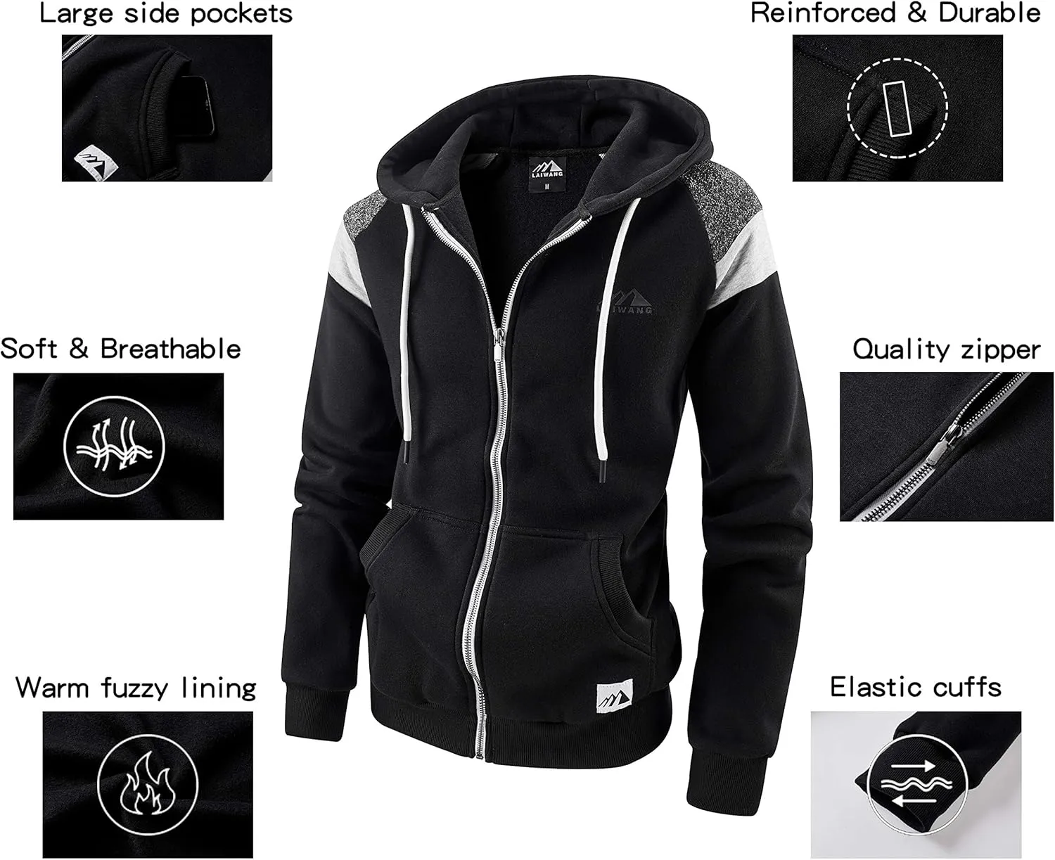 Men's Full Zip Fleece Hoodie zippered Color Block hooded slim Fit Long Sleeve Lightweight Sweatshirt