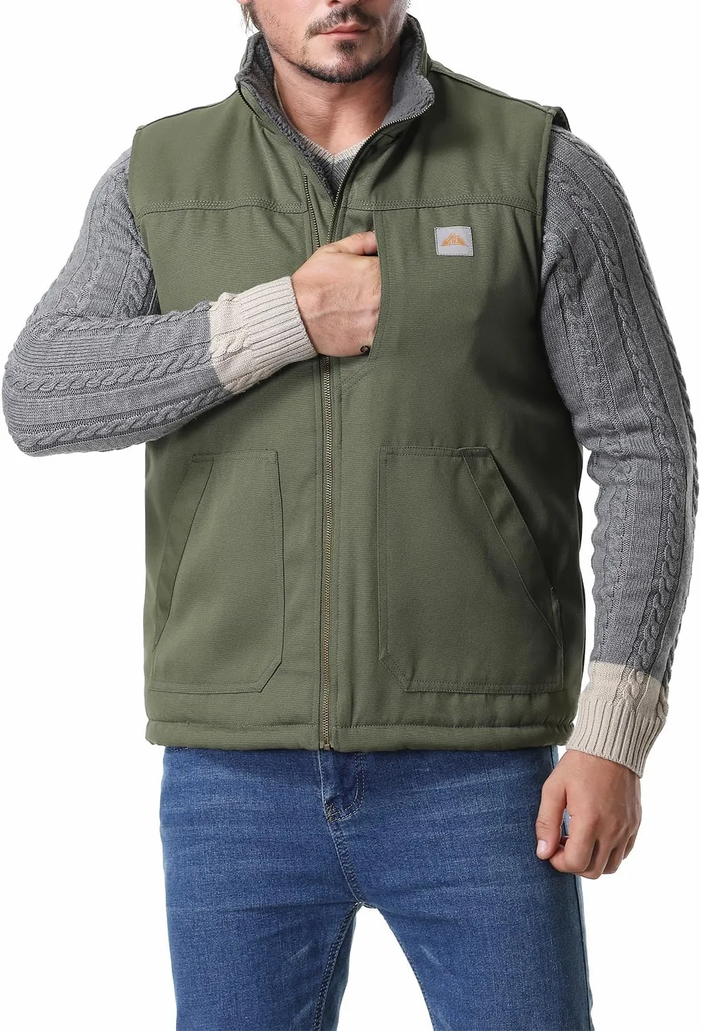 Men's Loose Fit Workwear Vest Fleece-Lined Durability Waterproof Mock-Neck Vest