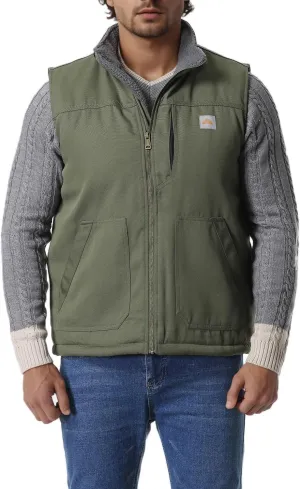 Men's Loose Fit Workwear Vest Fleece-Lined Durability Waterproof Mock-Neck Vest