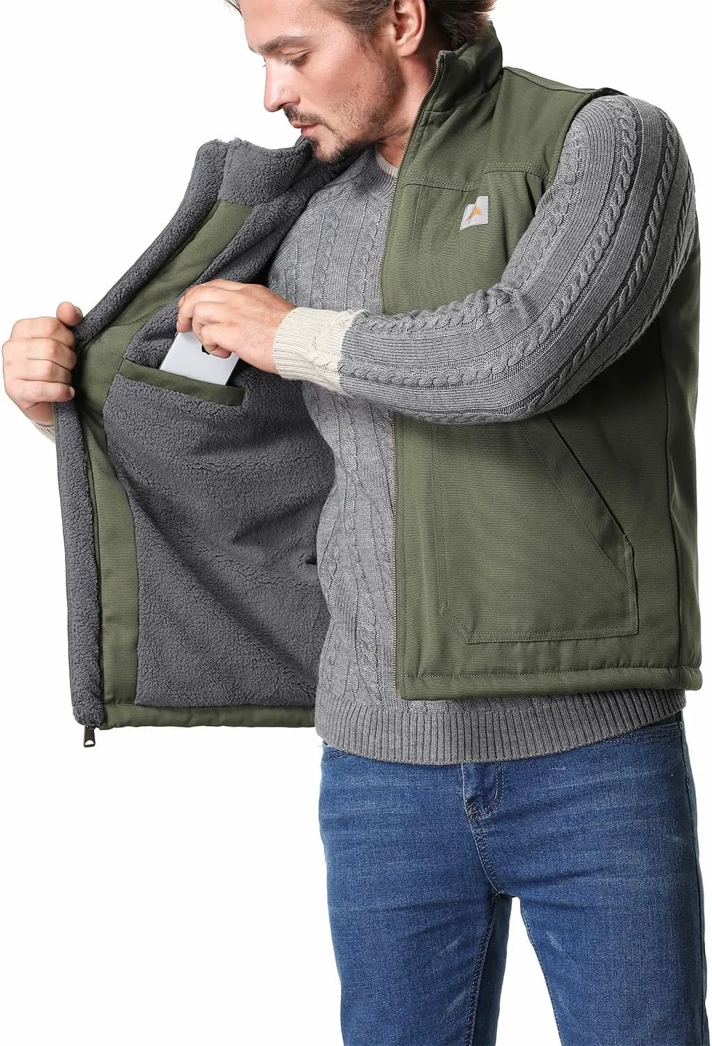 Men's Loose Fit Workwear Vest Fleece-Lined Durability Waterproof Mock-Neck Vest