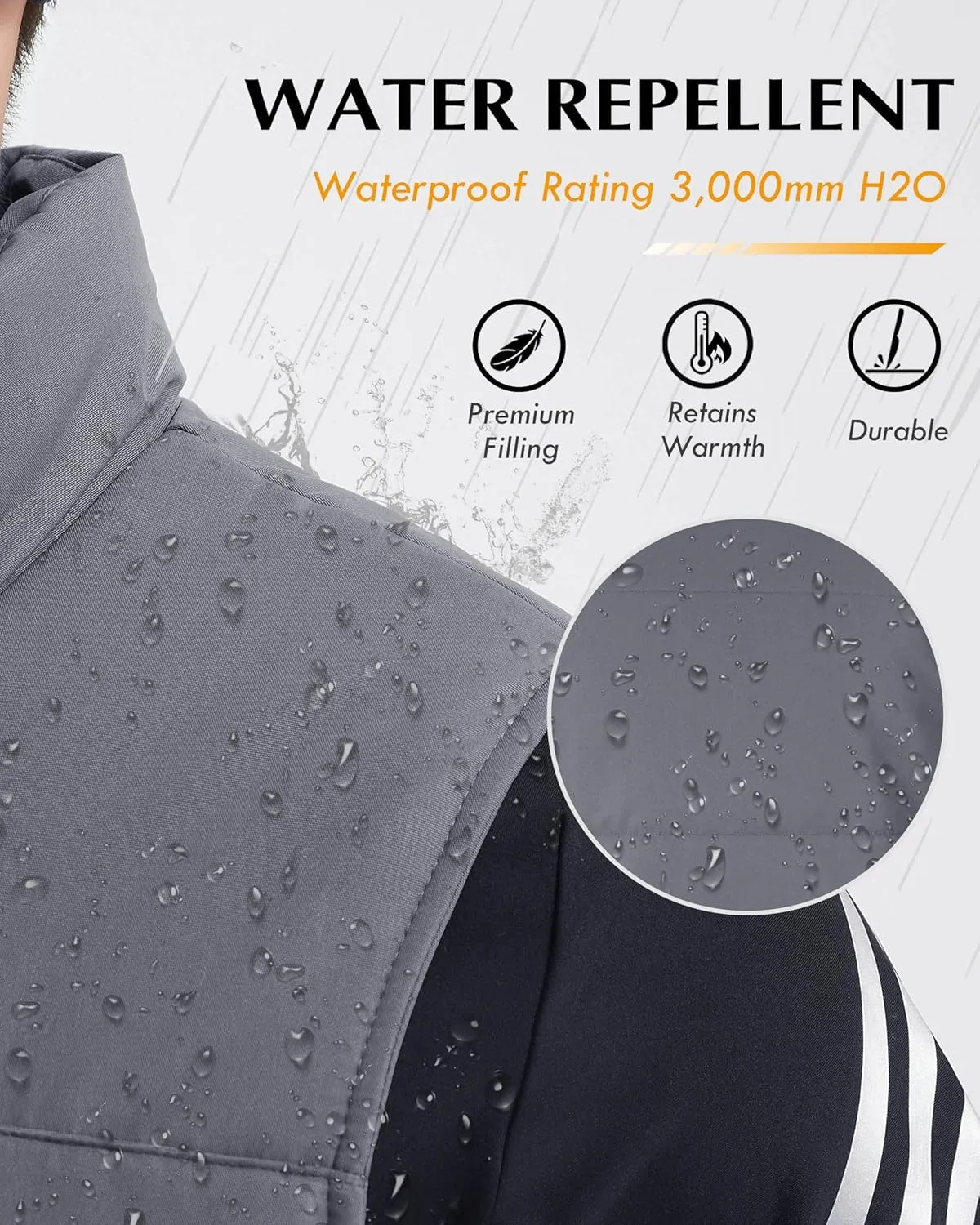 Men's Padded Puffer Vest Outdoor Water-Resistant Winter Vest for Men With 11 Cargo Pockets